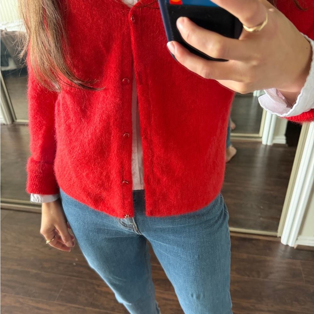 Sezane Vibrant Red Button-Up Cardigan